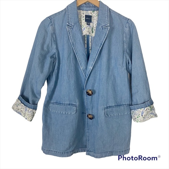 J. JILL Denim Cotton Linen 2-Button Blazer Shacket Jacket XS Contrast cuffs - Picture 14 of 14